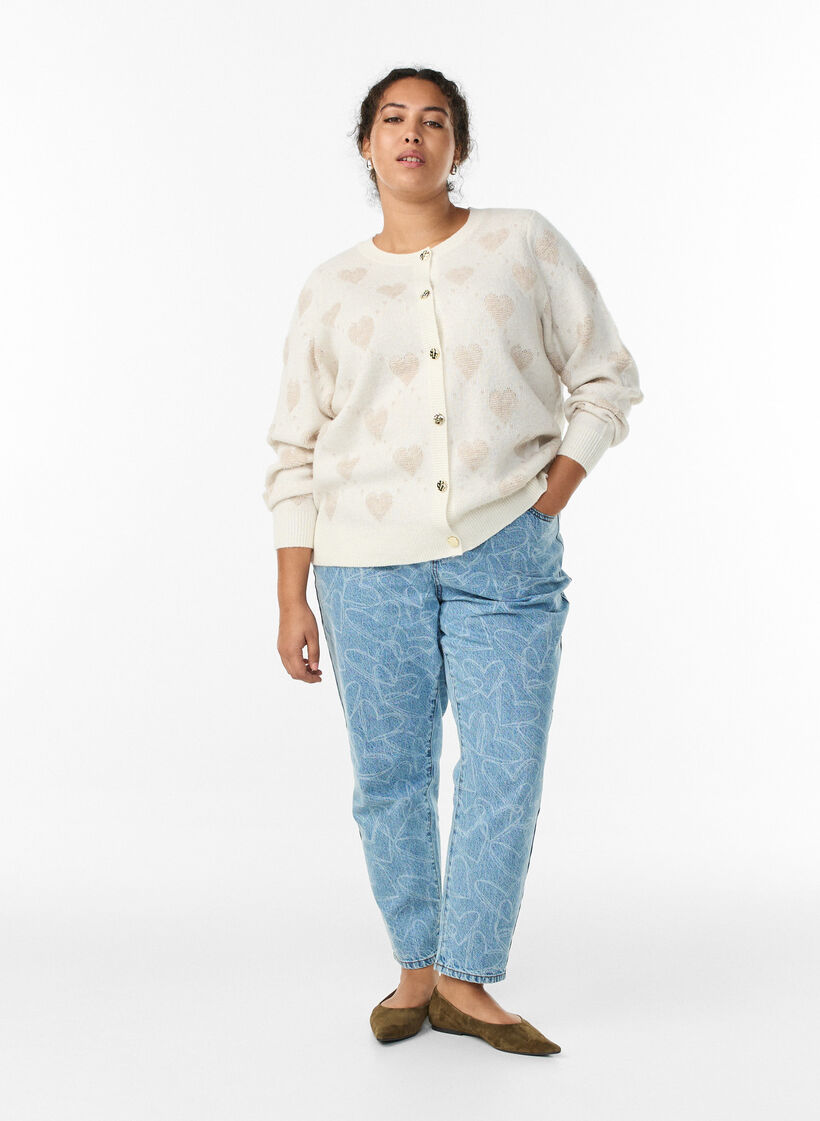 Kardigan z serduszkami i zlotymi guziki, Beżowy, Model image number 1