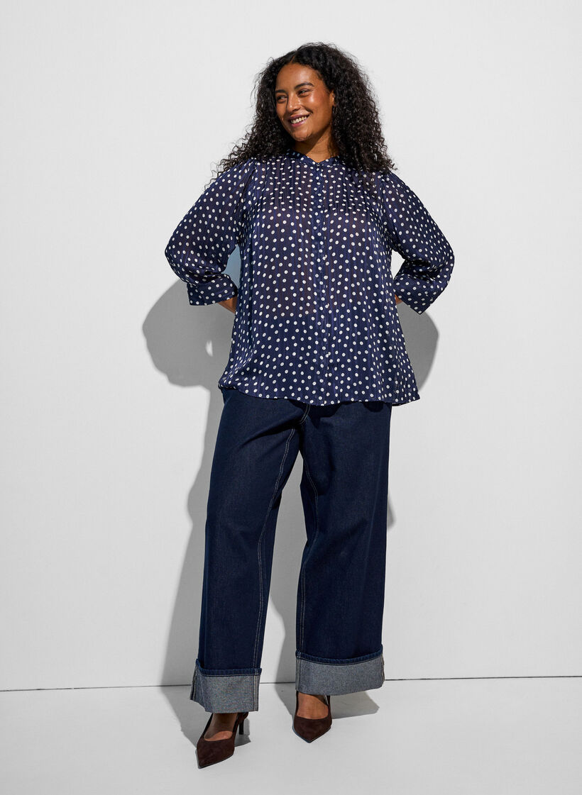 Koszula w krate z wykladanym kolnierzem i 3/4-sleeves, Niebieskie, Model image number 1