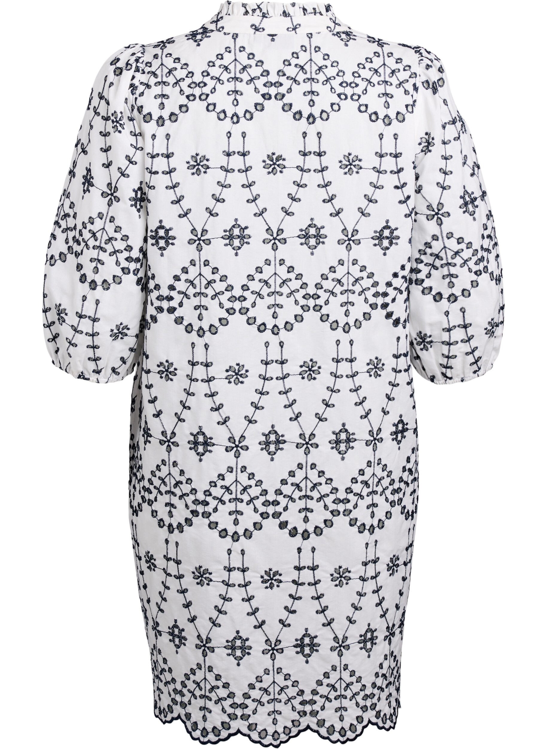 Zizzi Sukienka z kontrastowym haftem angielskim, White w. Navy Blazer, Packshot image number 1