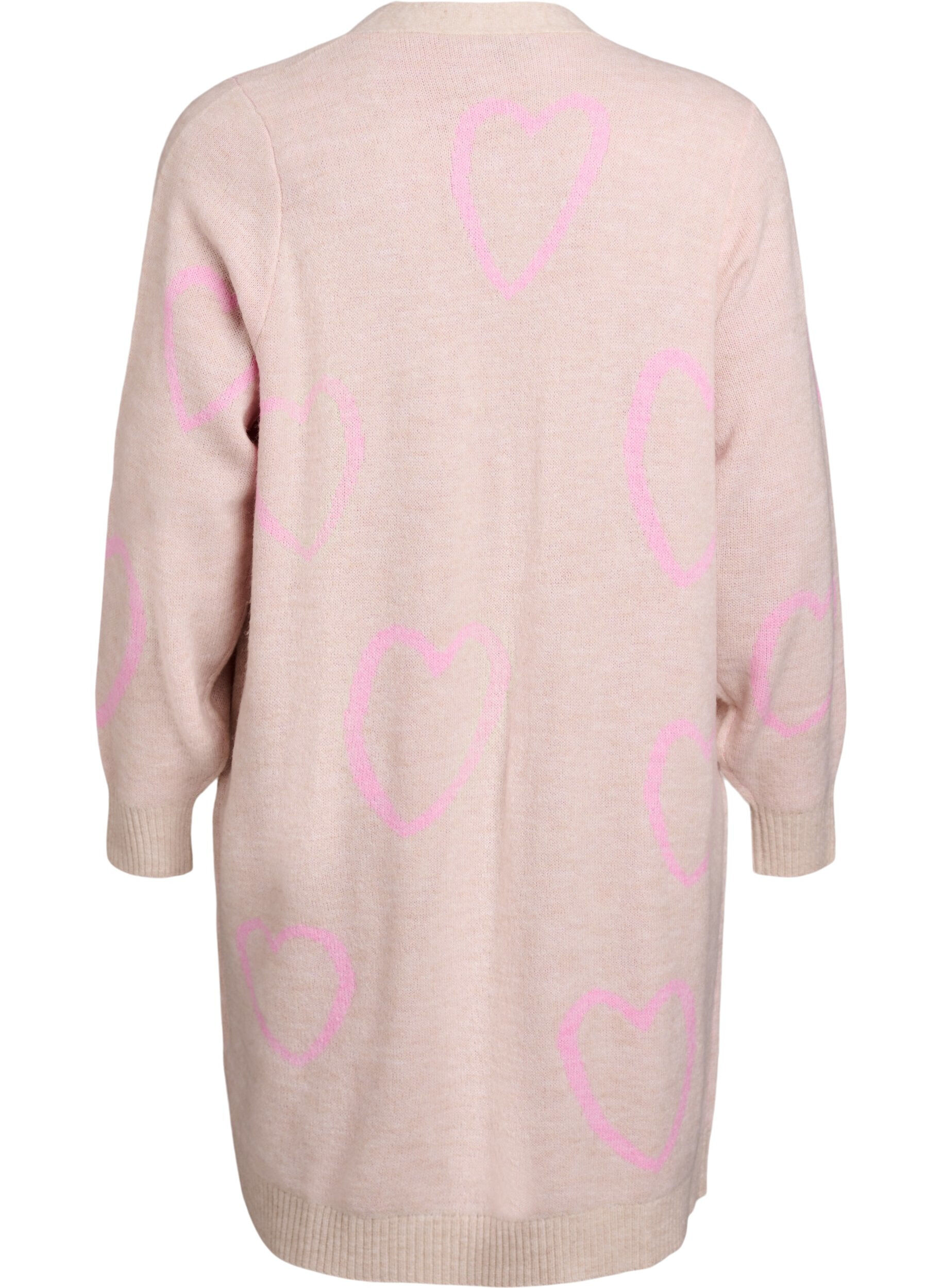 Zizzi Dlugi kardigan z serduszkami w tym samym kolorze, Beżowy, Packshot image number 1