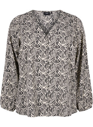Bluzka koszulowa z dekoltem w serek i nadrukiem, Birch Graphic, Packshot image number 0
