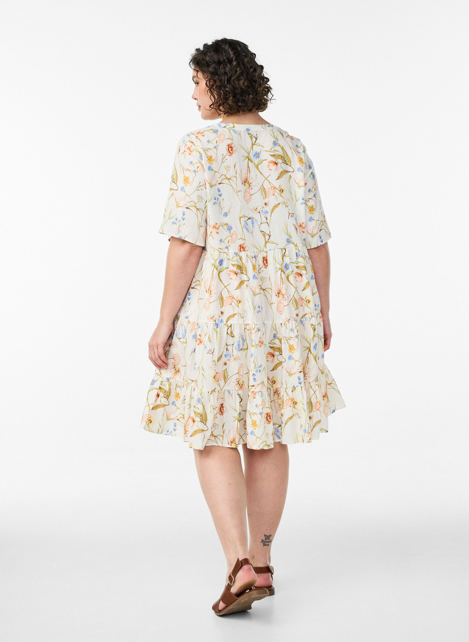 Zizzi Sukienka w kroju A do kolan wykonana z lnu i wiskozy, Biały, Model image number 2