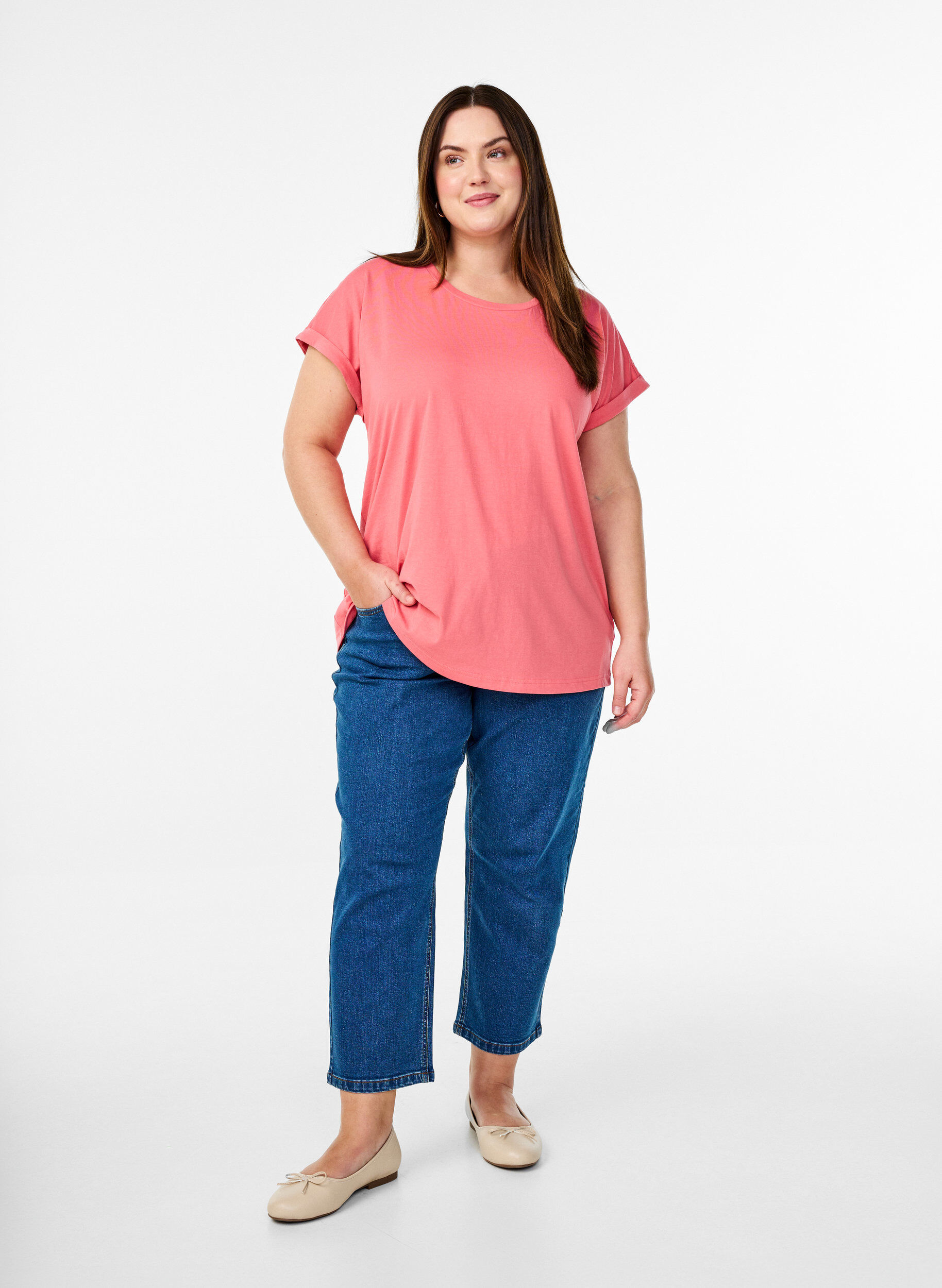 ZizziT-shirt z kr&oacute;tkim rekawem z mieszanki bawelny, R&oacute;żowy, Model image number 1