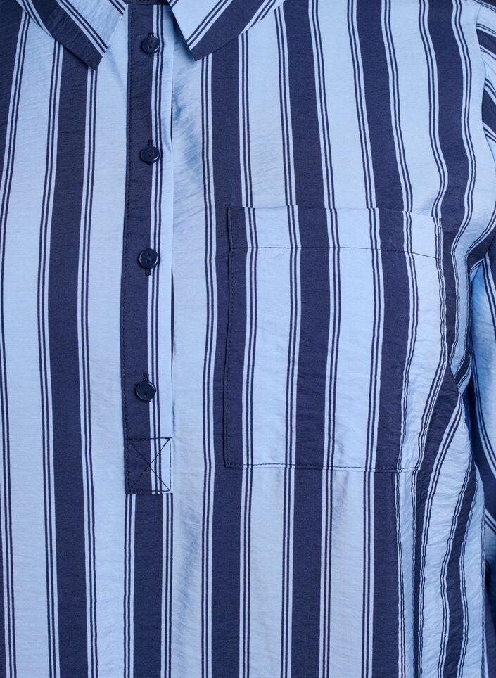 Krótka sukienka z kolnierzykiem i kieszenia na piersi, Niebieskie, Packshot image number 2