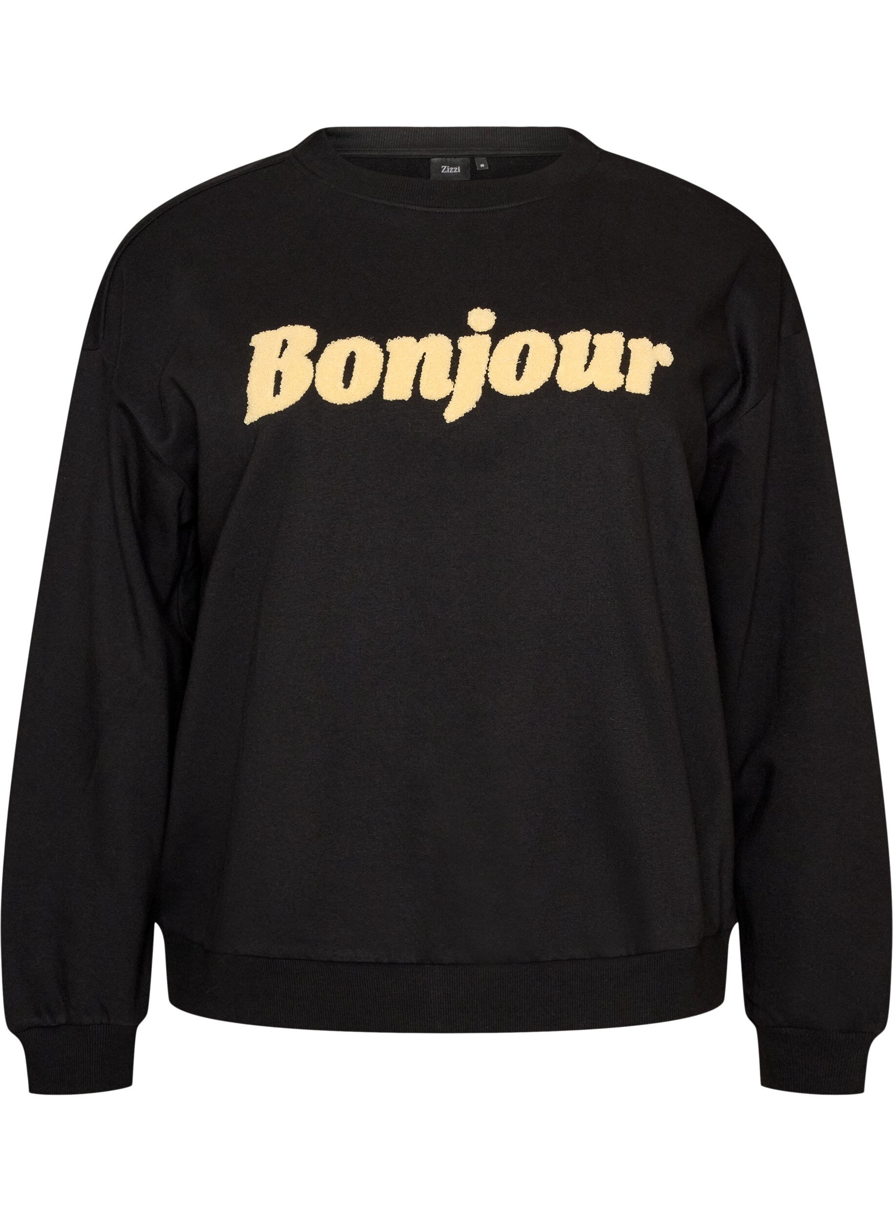 ZizziBluza z napisem boucl&eacute;, Czarne, Packshot image number 0