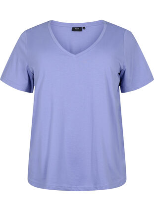 T-shirt z krótkim rekawem i dekoltem w szpic, Lavender Viloet, Packshot image number 0