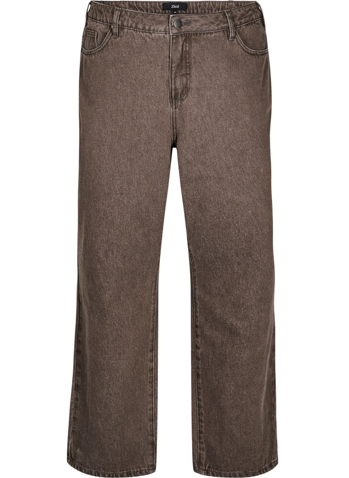  Jeansy o prostych nogawkach w kolorowym denimie, Brązowy, Packshot