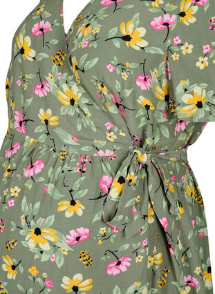Kopertowa sukienka ciazowa z wiskozy, Green Flower Print, Packshot image number 2