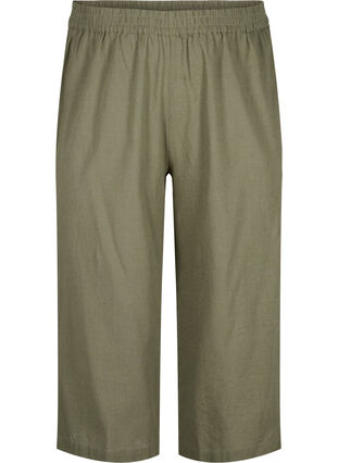 Spodnie o dlugosci 7/8 z mieszanki bawelny z lnem, Deep Lichen Green, Packshot image number 0