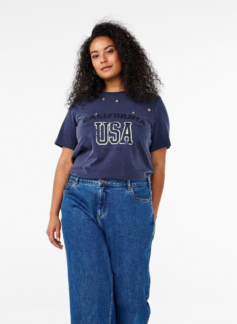 Koszulka z oczkami i nadrukiem, Navy Washed , Image image number 0