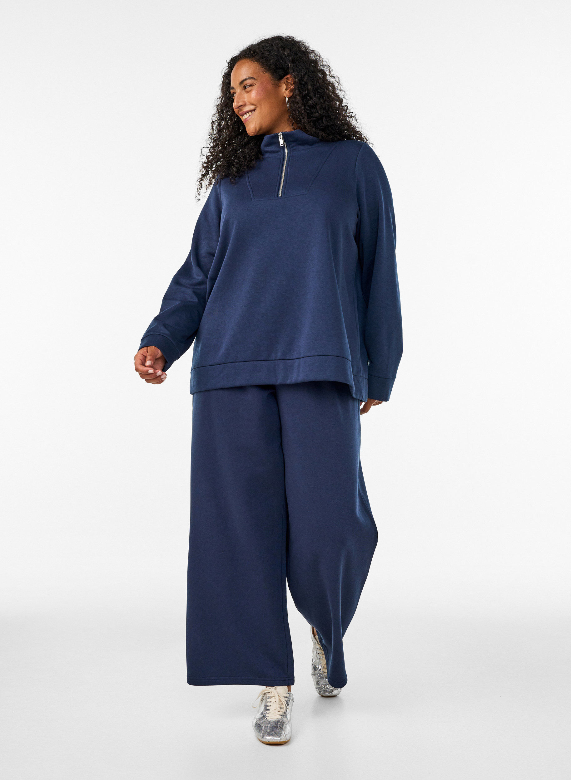 ZizziBluza z wysokim kolnierzem i zamkiem, Niebieskie, Model image number 1
