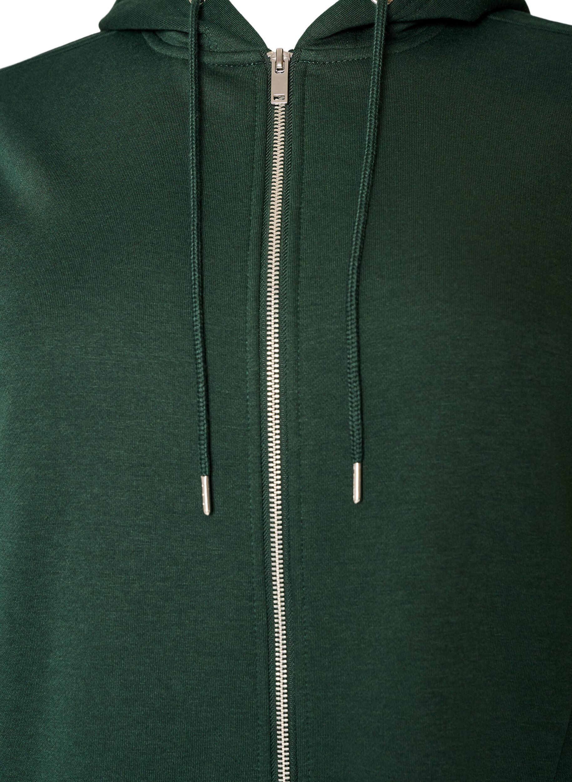 ZizziDluga bluza z kapturem, zamkiem blyskawicznym i kieszeniami, Zielony, Packshot image number 2