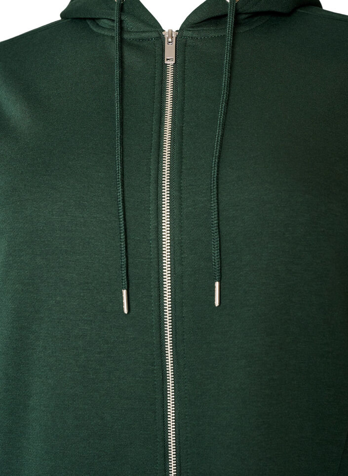 Dluga bluza z kapturem, zamkiem blyskawicznym i kieszeniami, Zielony, Packshot image number 2