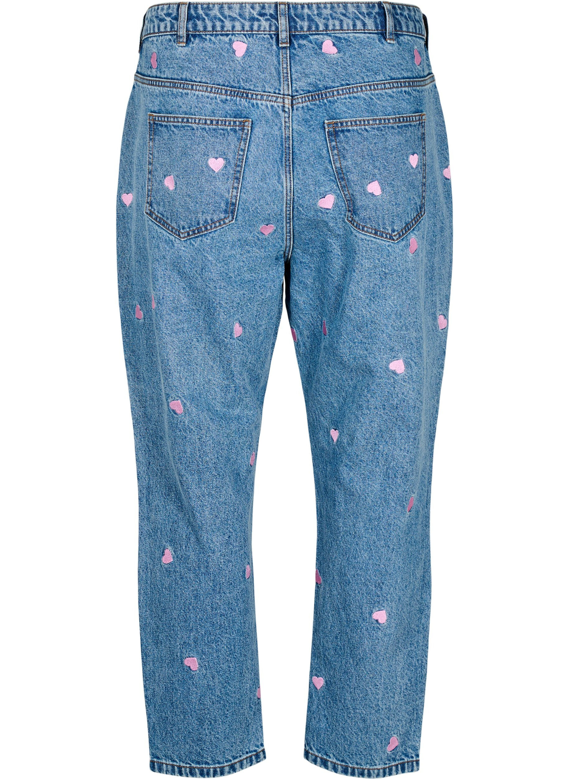 Zizzi  Jeansy Mille typu mom fit z haftem, Niebieskie, Packshot image number 1