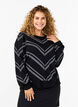 Blyszczacy, dzianinowy sweter z okraglym dekoltem, Black w.S.L.Stripes, Model image number 0