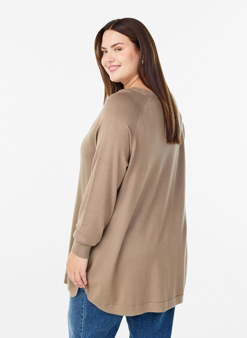 Dzianinowa bluzka z guzikami po bokach, Beżowy, Model image number 2