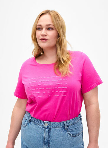 T-shirt z motywem tekstowym, Shocking Pink W.Pink, Model image number 0