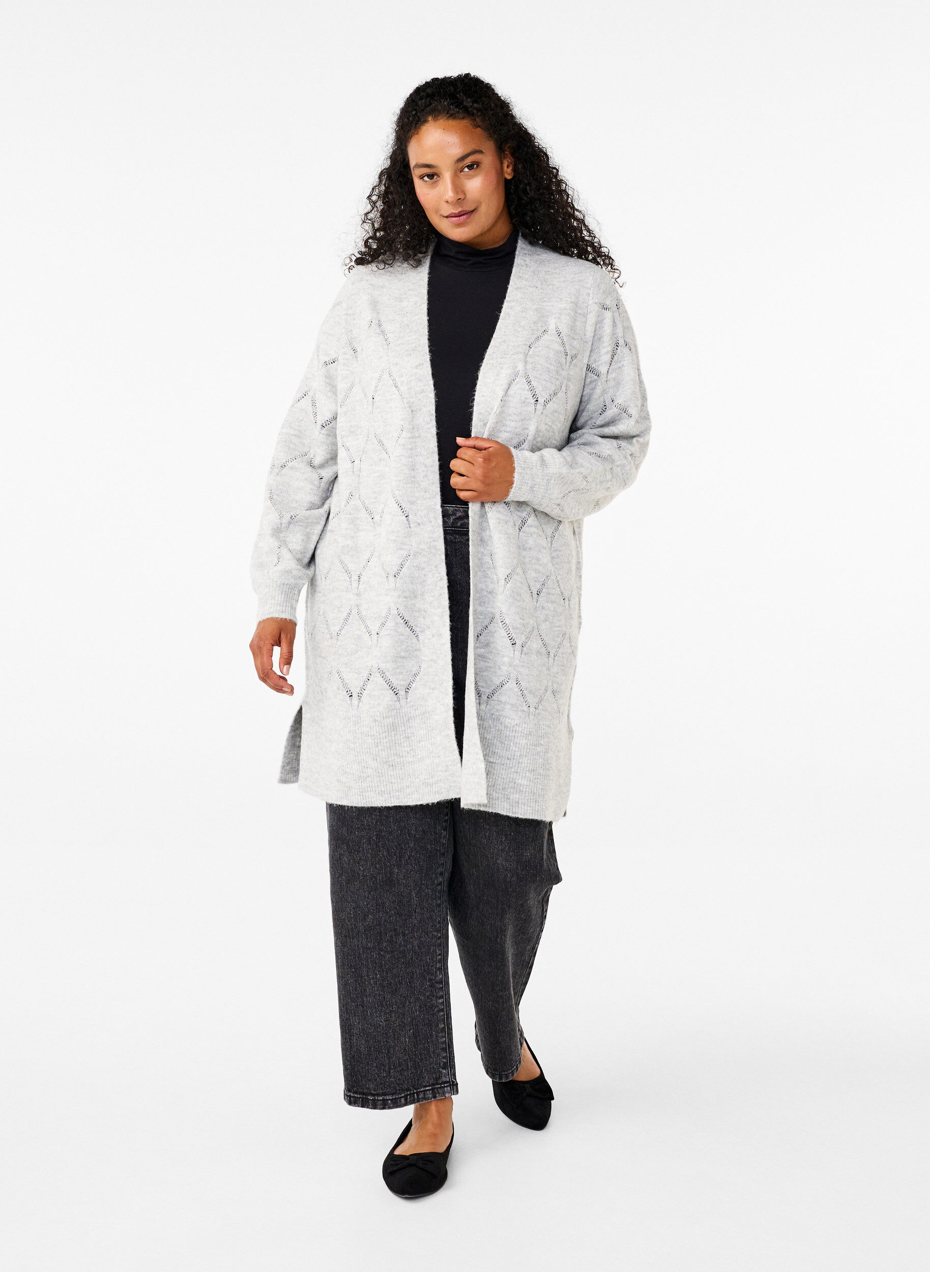 Zizzi Dzianinowy kardigan z dlugim rekawem, Light Grey Melange, Model image number 2