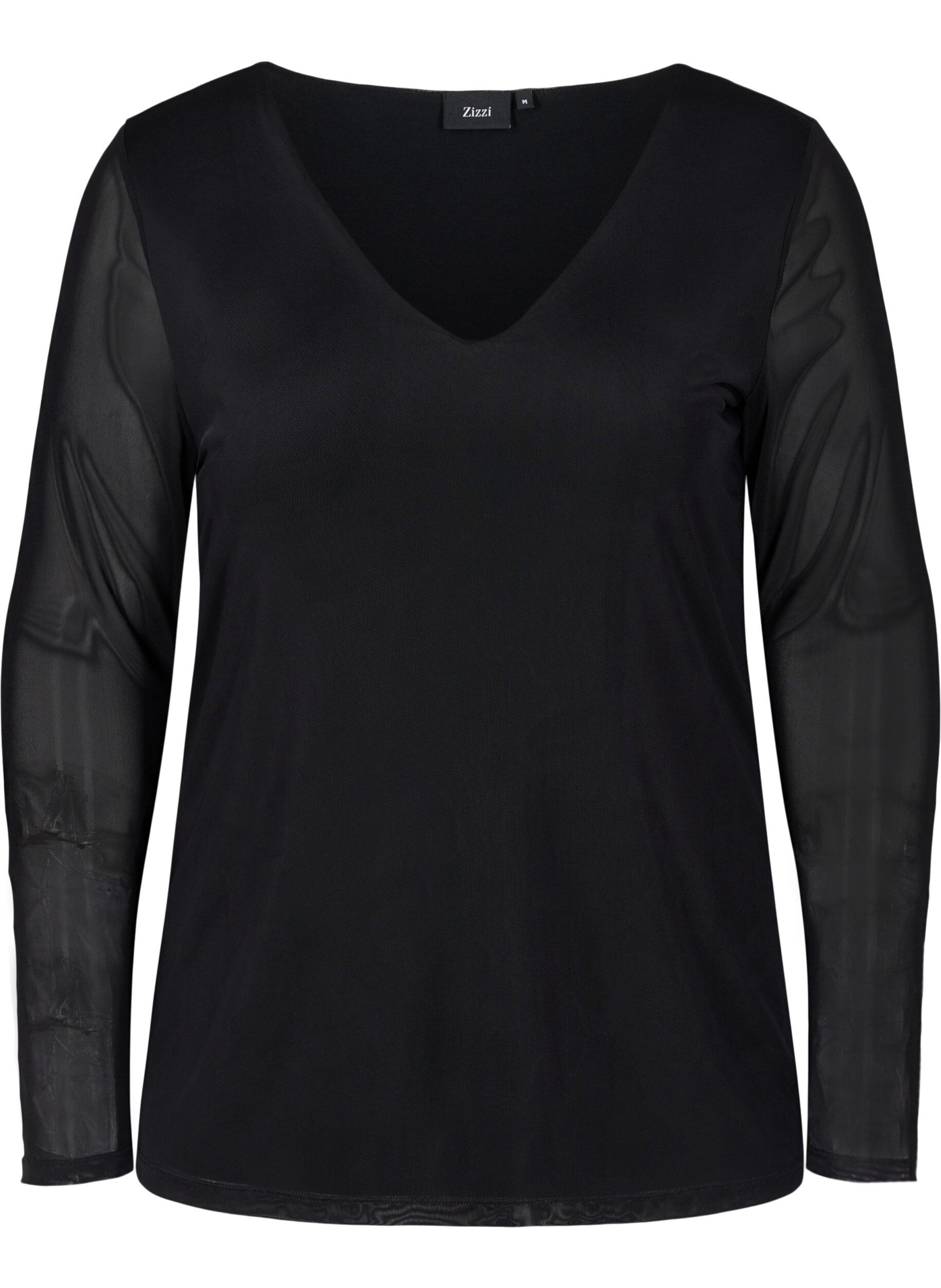 Zizzi Close-fitting mesh top with v-neck, Black, Packshot image number 0