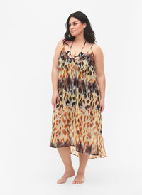 Sukienka plazowa na ramiaczkach w panterke, Abstract Leopard, Model