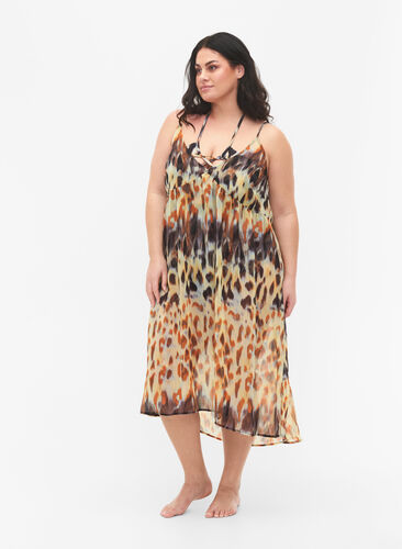 Sukienka plazowa na ramiaczkach w panterke, Abstract Leopard, Model image number 0