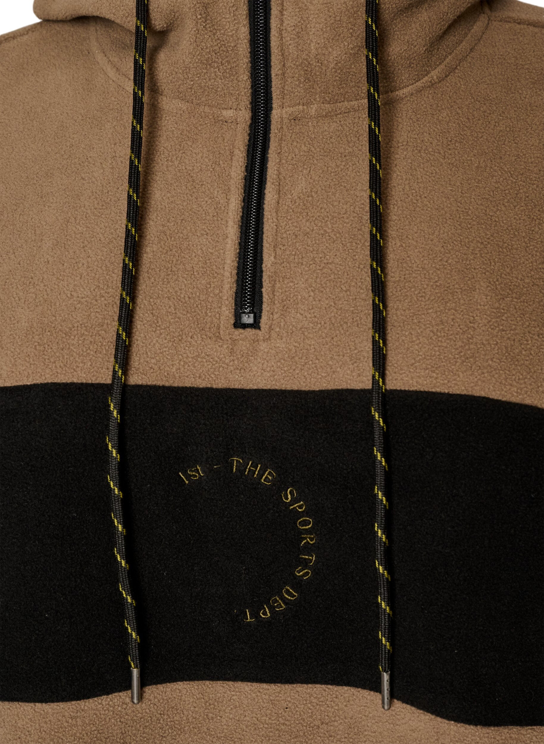 Zizzi**Polarowy anorak z kapturem i kontrastowa wstawka**, Brązowy, Packshot image number 2