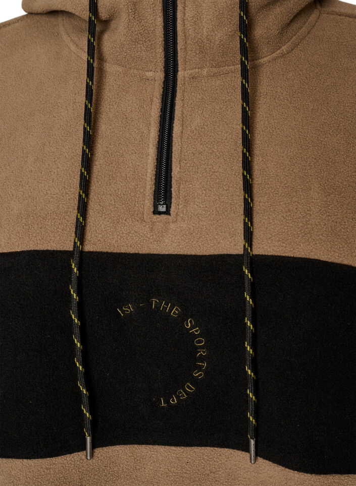 **Polarowy anorak z kapturem i kontrastowa wstawka**, Brązowy, Packshot image number 2