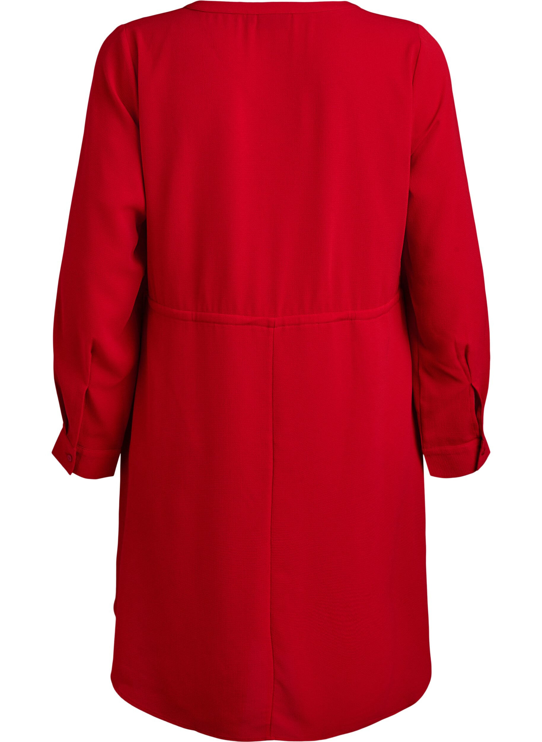 Zizzi Sukienka do kolan z wiazanym paskiem, Czerwony, Packshot image number 1