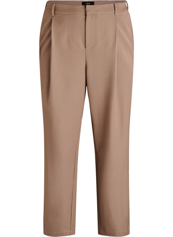 Dopasowane spodnie z wysokim stanem i prostymi nogawkami, Brązowy, Packshot image number 0