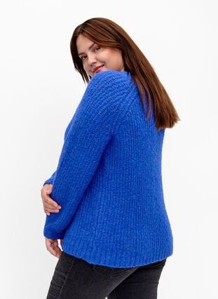 Dzianinowy sweter z welna i raglanowymi rekawami, Princess Blue, Model image number 1