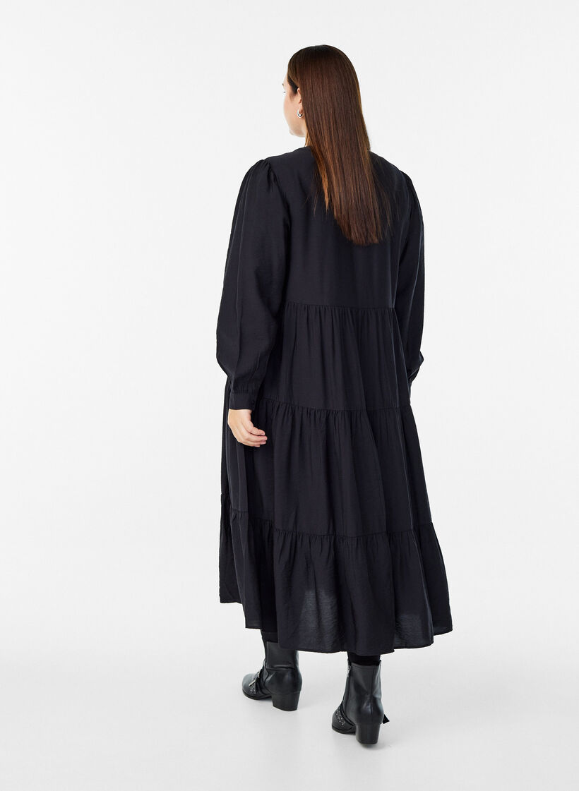 Sukienka midi z dekoltem w ksztalcie litery V i krojem A, Czarne, Model image number 1