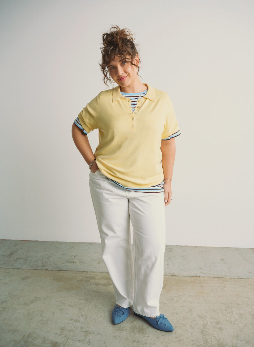 Dzinsy o prostym kroju z paskiem do wiazania, Biały, Image image number 0