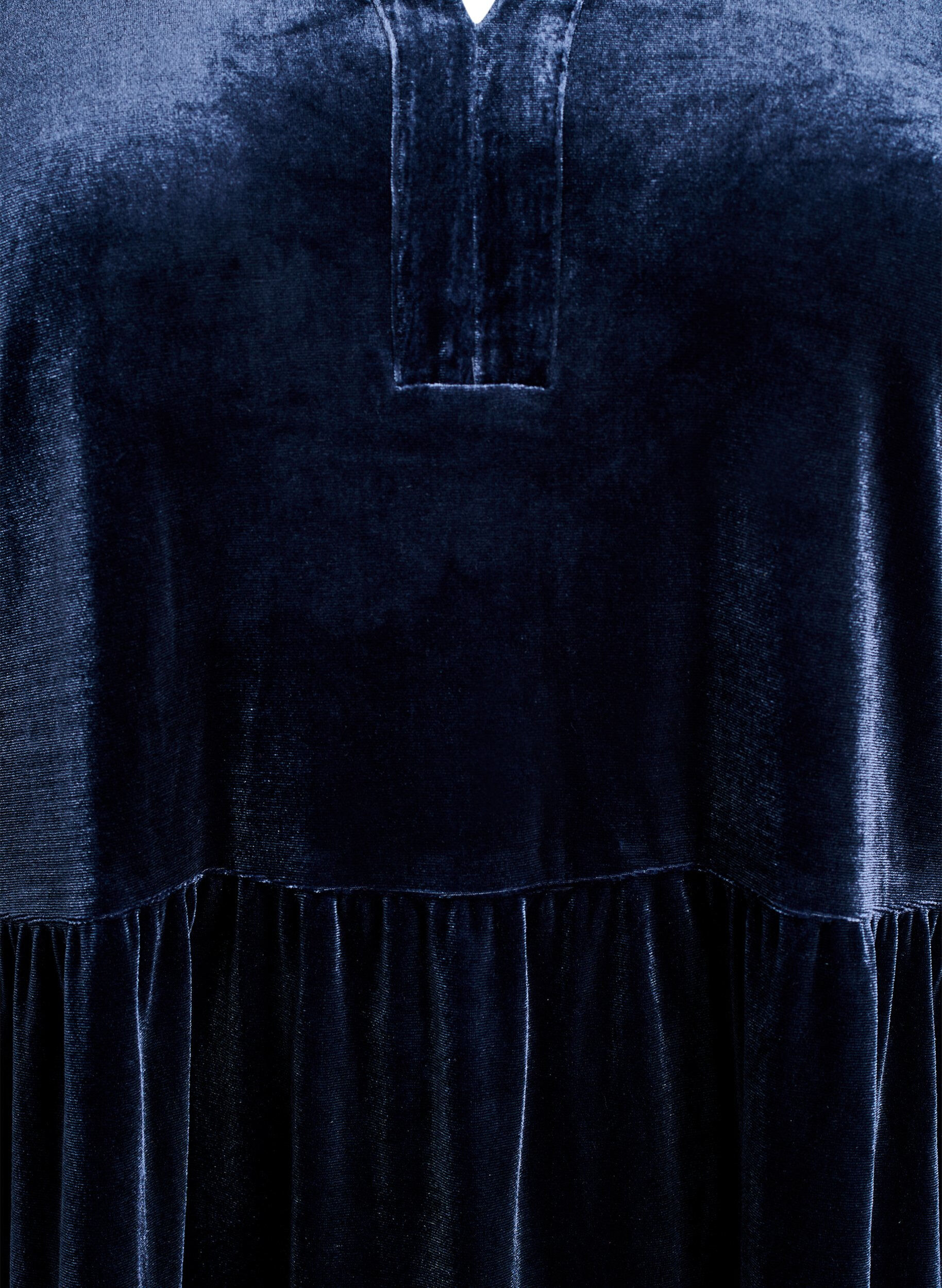 Zizzi Kr&oacute;tka sukienka z weluru z falbaniastym kolnierzykiem i dlugimi rekawami, Niebieskie, Packshot image number 2