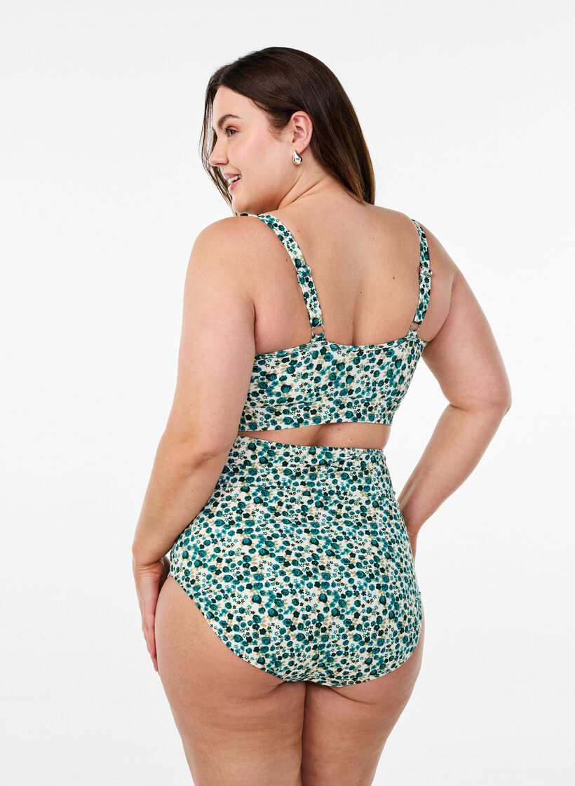 Kwiatowy stanik bikini z falbankami, Zielony, Model image number 2
