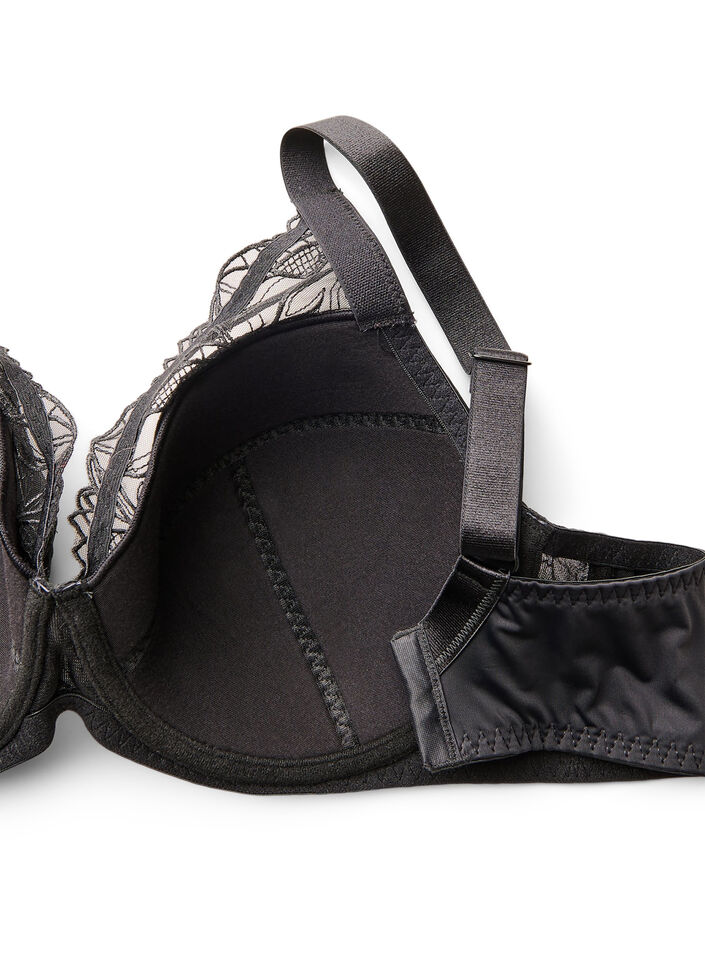 Usztywniany koronkowy biustonosz z fiszbinami, Czarne, Packshot image number 3