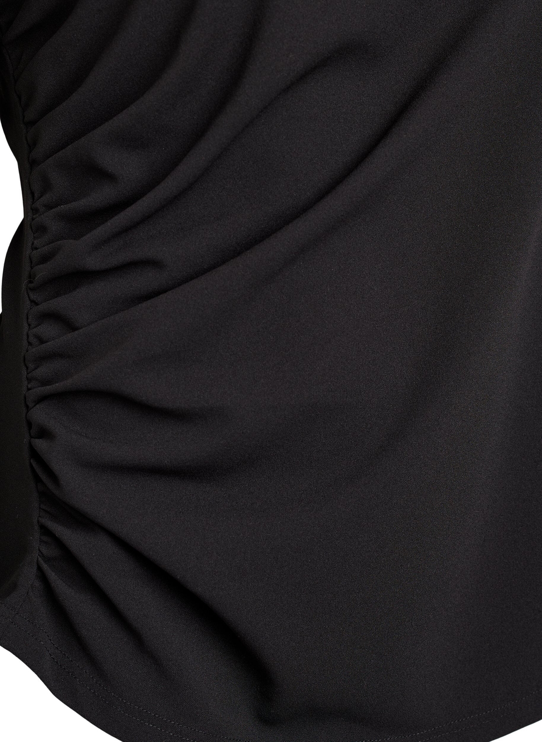 Zizzi Bluzka z kr&oacute;tkim rekawem, z marszczeniami i asymetrycznym wycieciem na dole, Czarne, Packshot image number 3