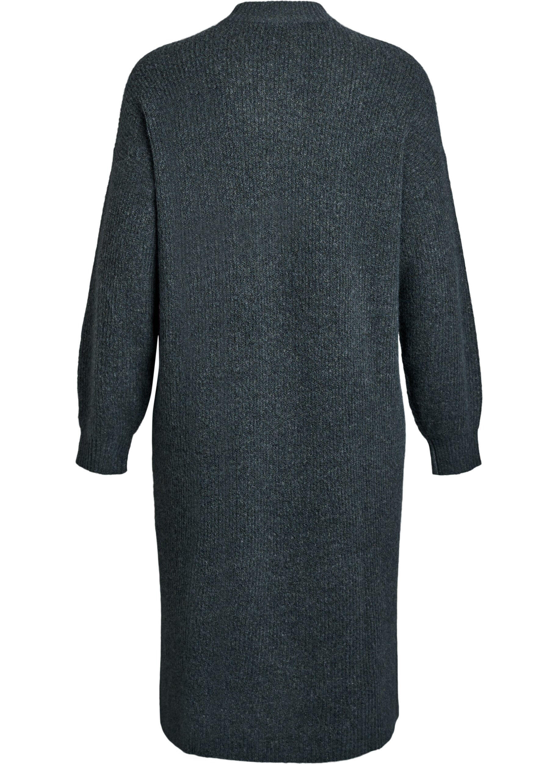 Zizzi Dluga dzianinowa sukienka z wysokim dekoltem, Zielony, Packshot image number 1