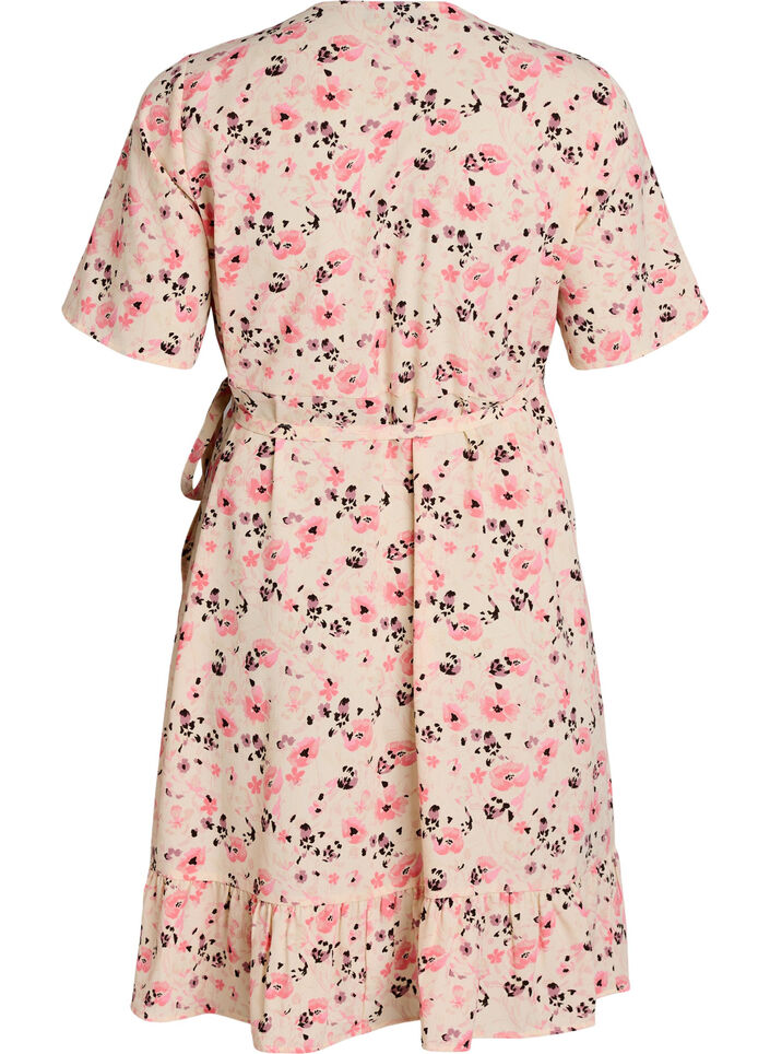 Kopertowa sukienka z wzorem kwiat&oacute;w i kr&oacute;tkimi rekawami, Czerwony, Packshot image number 1