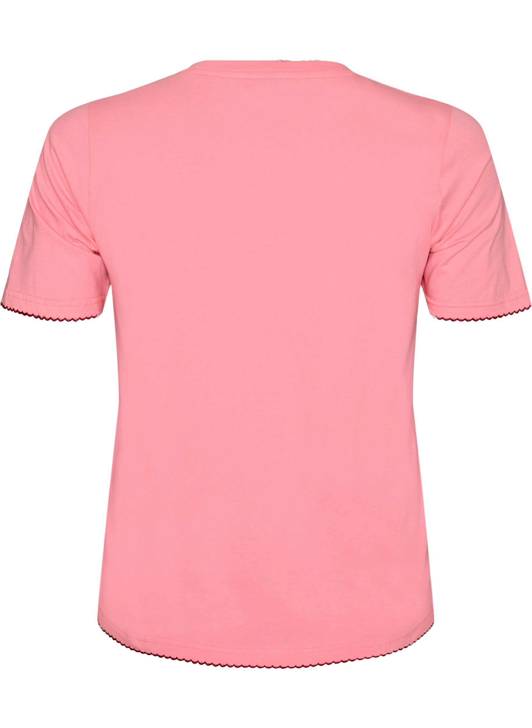 ZizziBawelniany T-shirt z kontrastowym, falistym wykonczeniem brzeg&oacute;w, R&oacute;żowy, Packshot image number 1