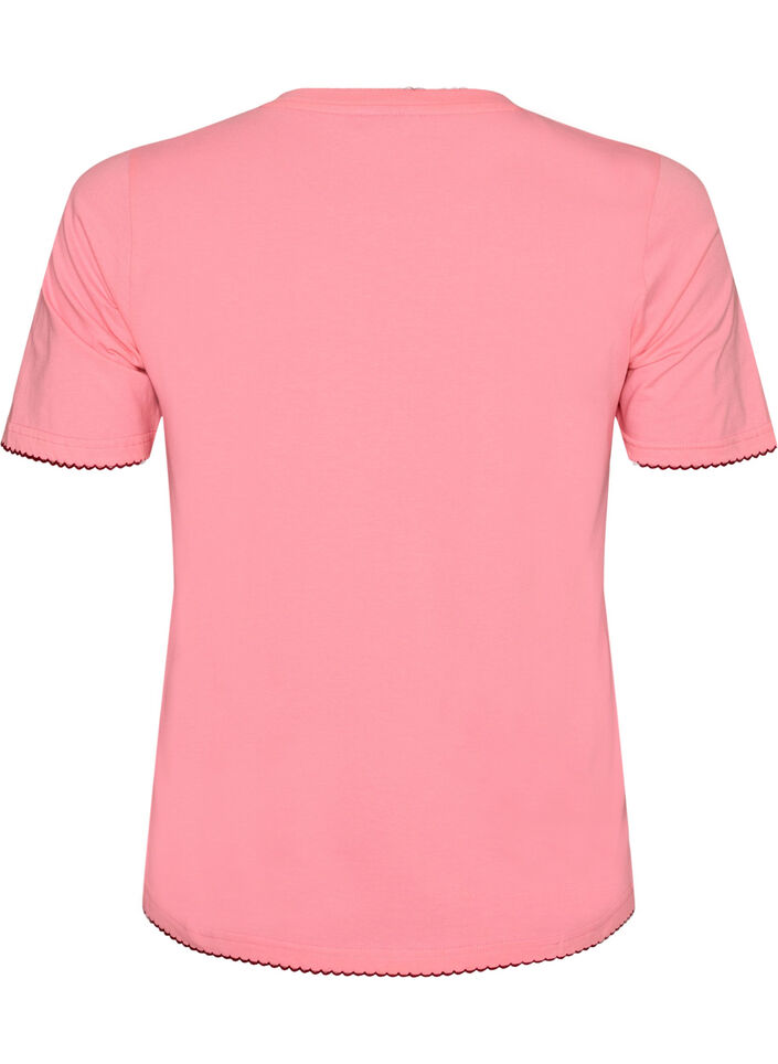 Bawelniany T-shirt z kontrastowym, falistym wykonczeniem brzeg&oacute;w, R&oacute;żowy, Packshot image number 1