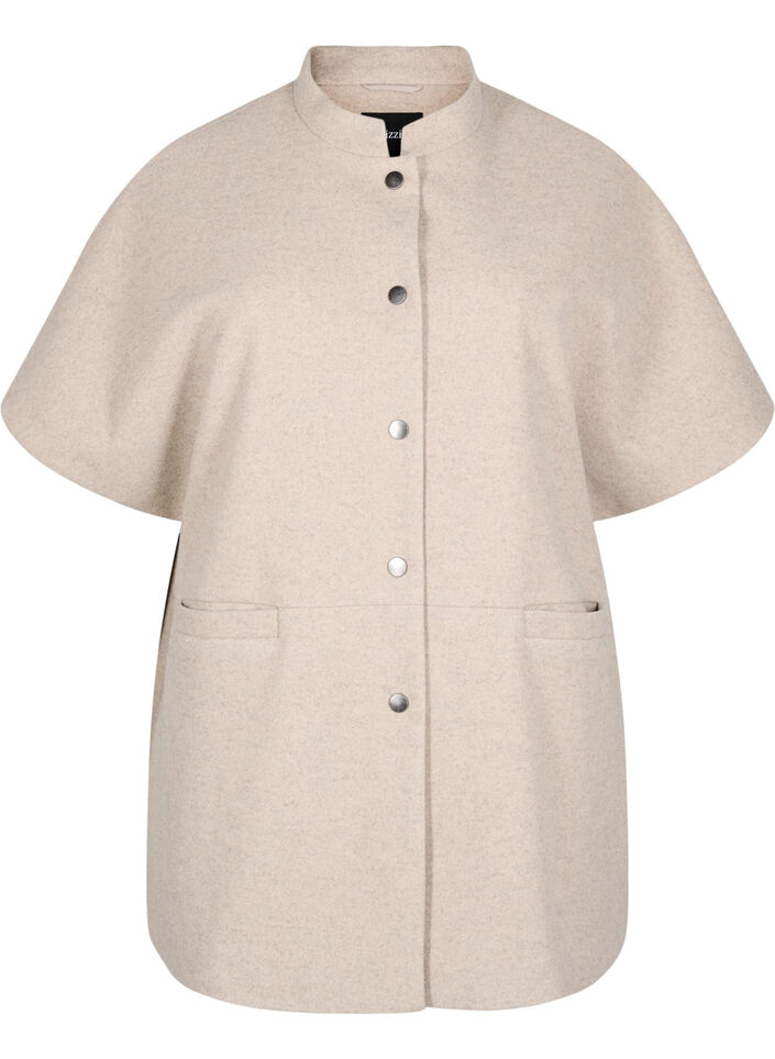 Kurtka peleryna z welny z krótkimi rekawami, Simply Taupe Mel., Packshot image number 0