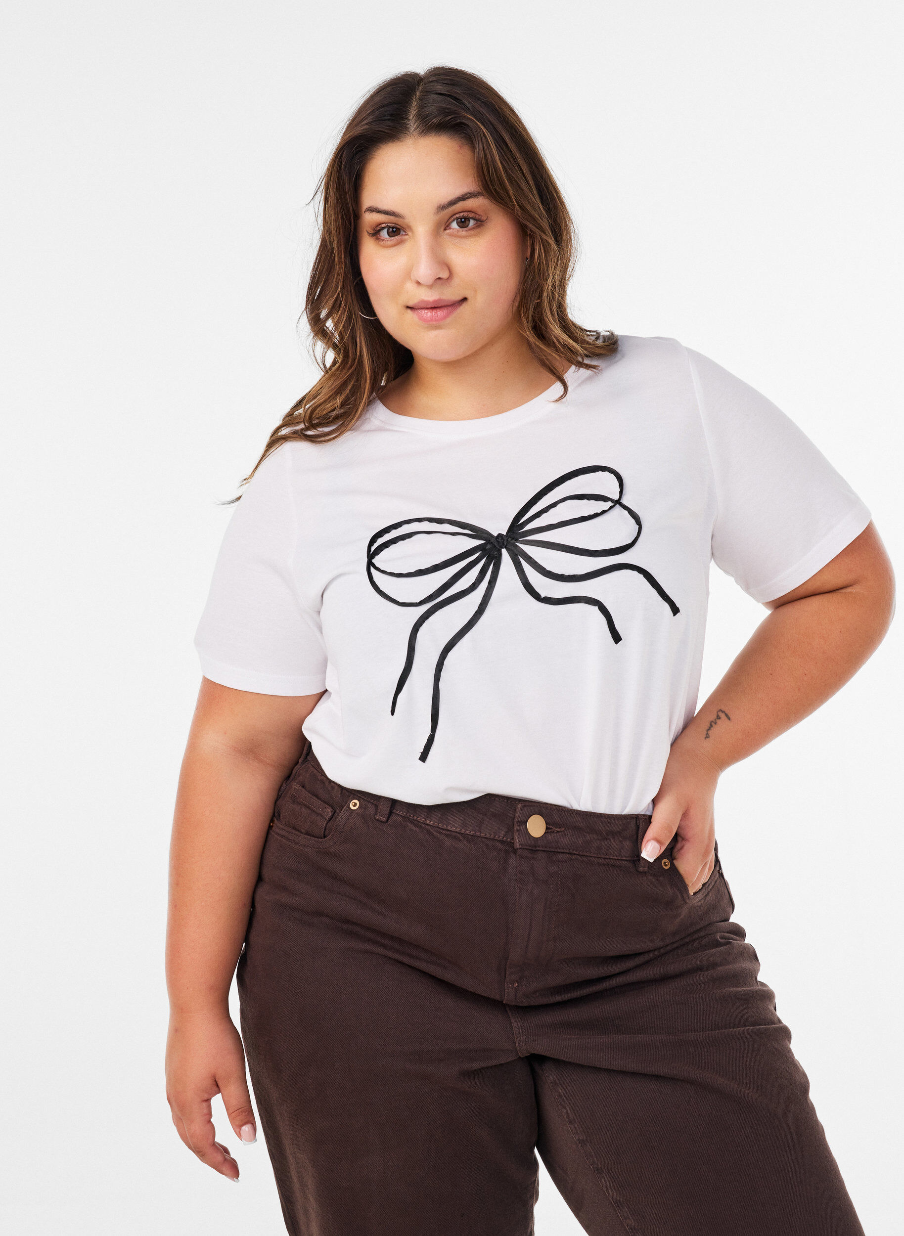 ZizziT-shirt z bawelny organicznej z ozdobnym motywem, Biały, Model image number 0