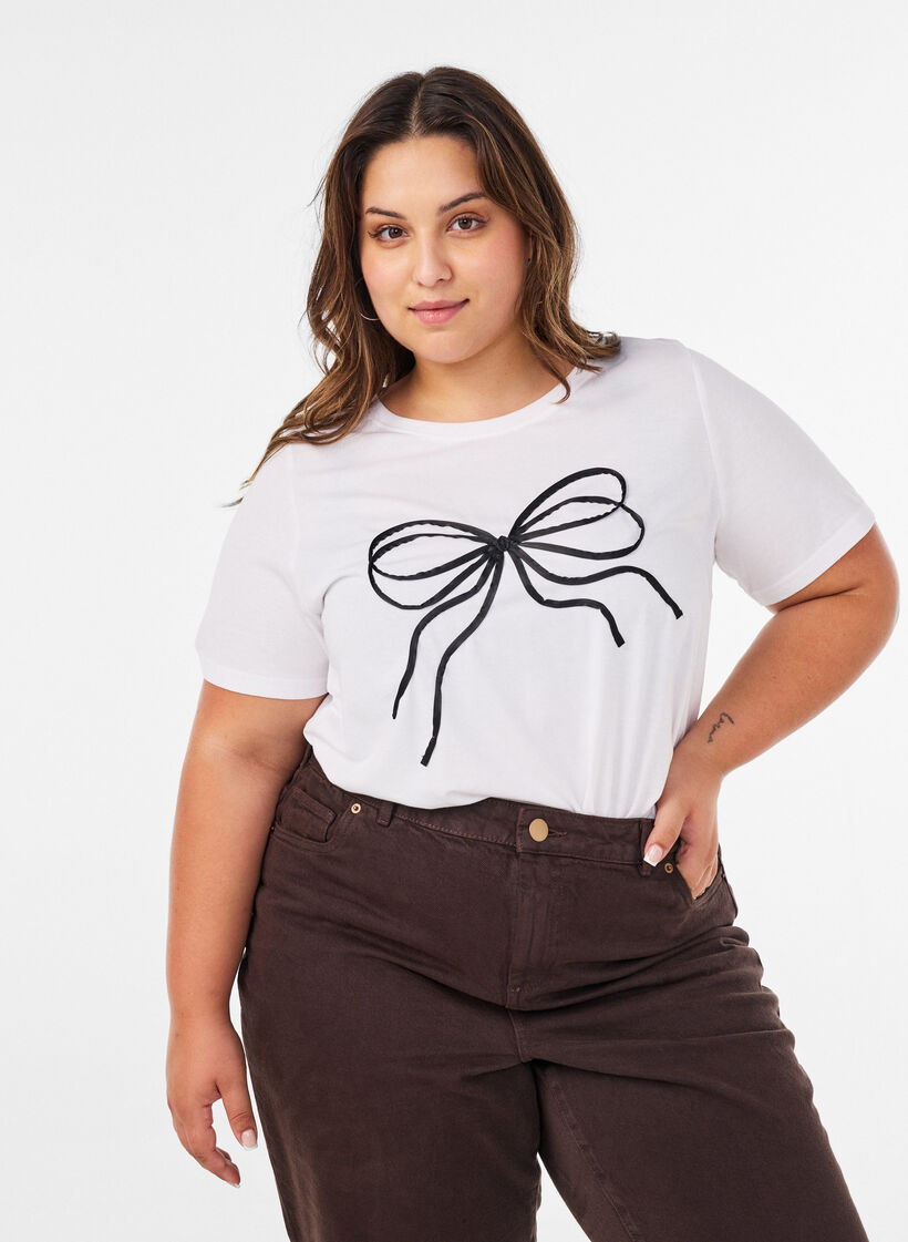 T-shirt z bawelny organicznej z ozdobnym motywem, Biały, Model image number 0