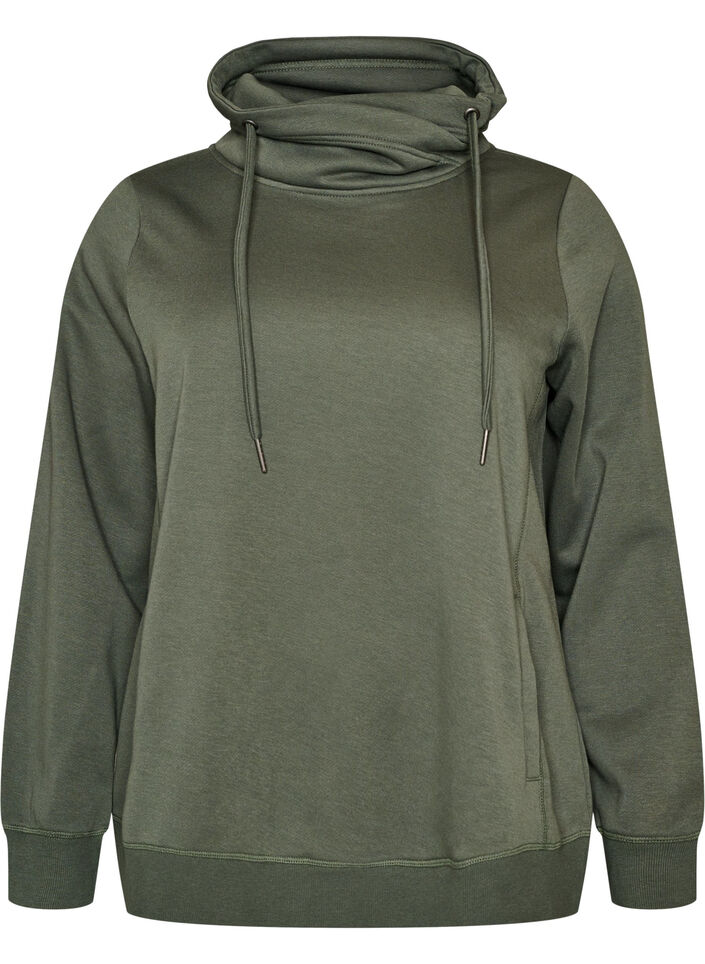 Bluza z wysokim kolnierzem i kieszeniami, Zielony, Packshot image number 0
