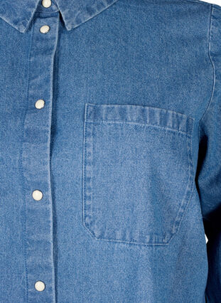 Jeansowa koszula w kwiaty z kieszenia na piersi, Light Blue Denim, Packshot image number 2
