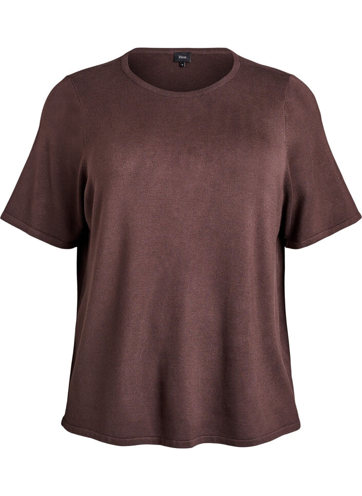 Dzianinowa bluzka z krótkim rekawem z wiskozy, Brązowy, Packshot image number 0