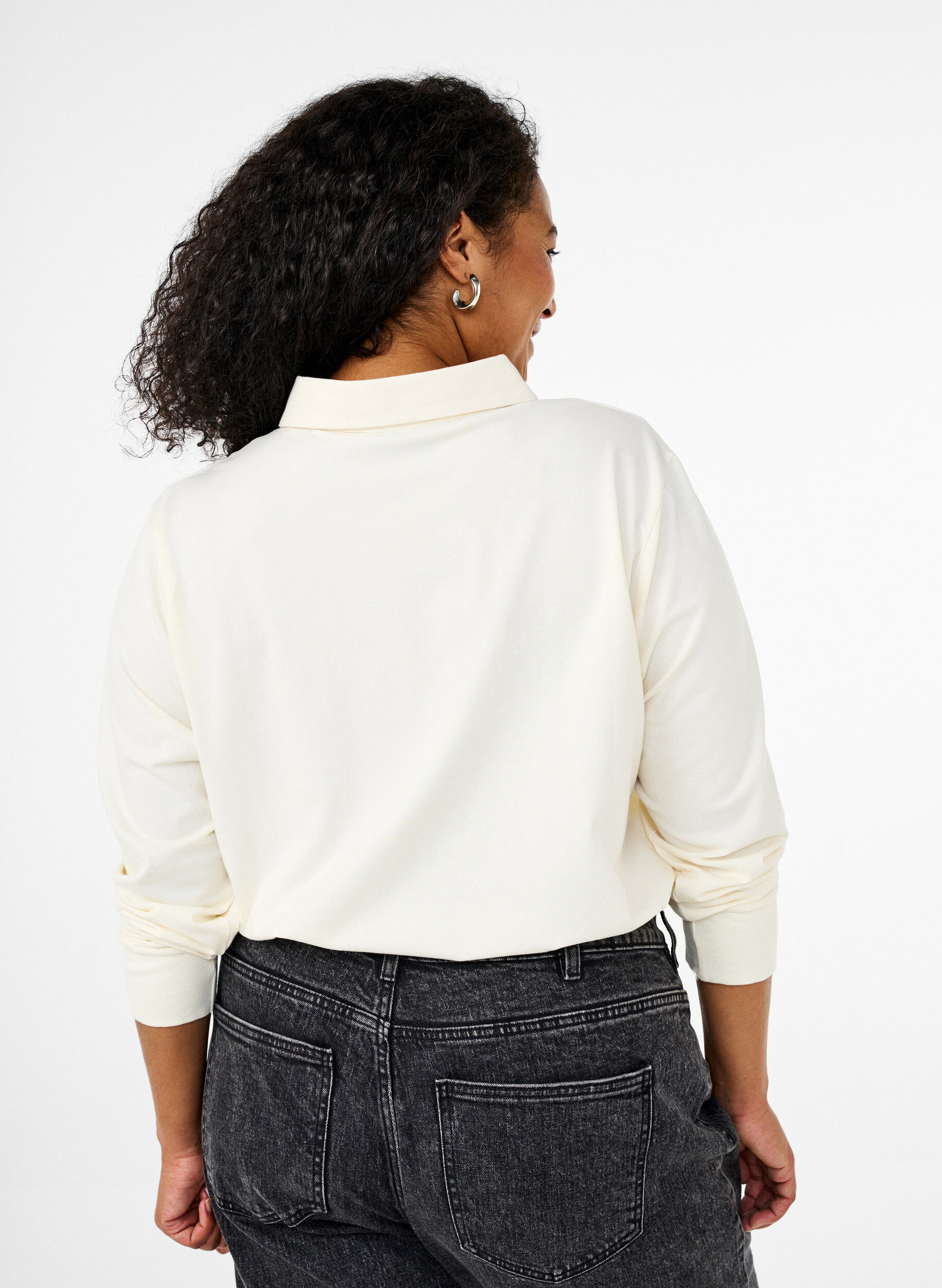 Zizzi Polo z dlugim rekawem w paski, Biały, Model image number 2