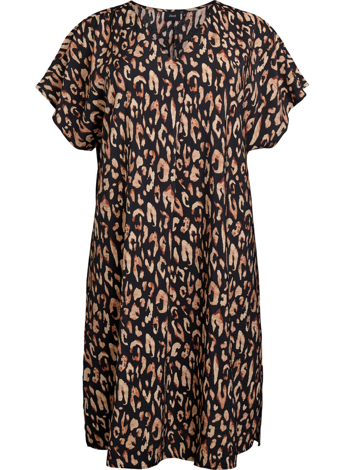 Wiskozowa sukienka z dekoltem w szpic, Czarne, Packshot image number 0