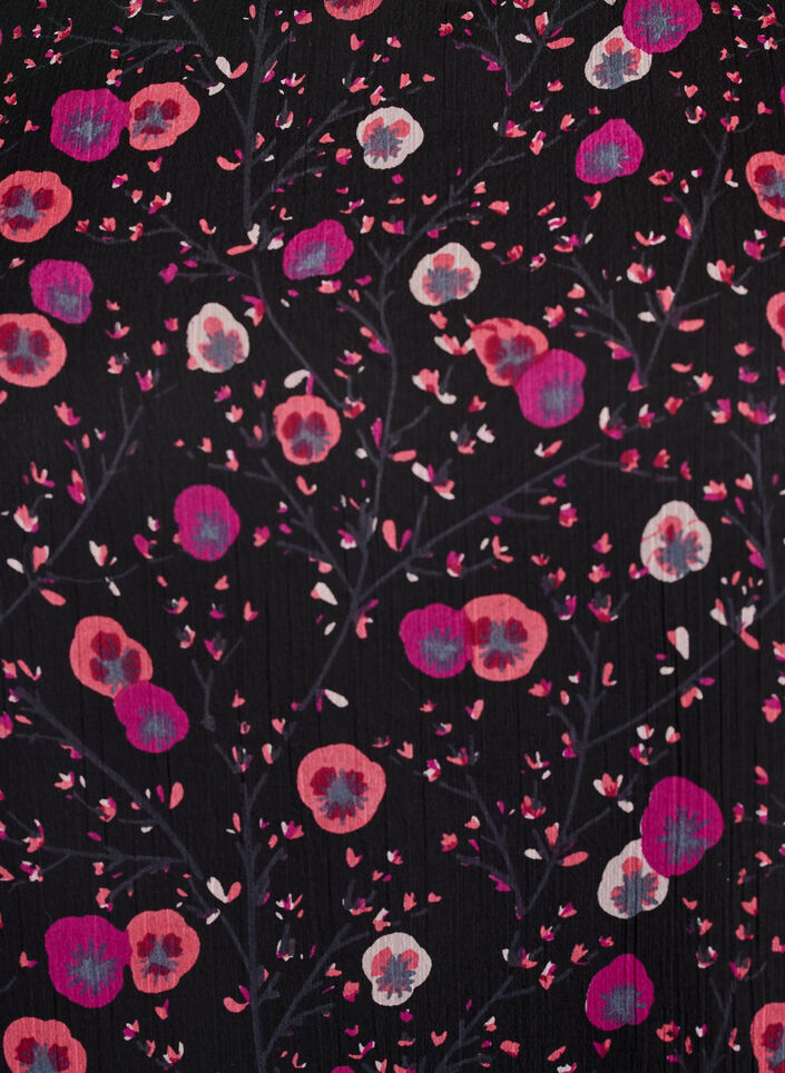 Bluzka z szyfonu w kwiaty z przezroczystymi rekawami, Czarne, Packshot image number 2