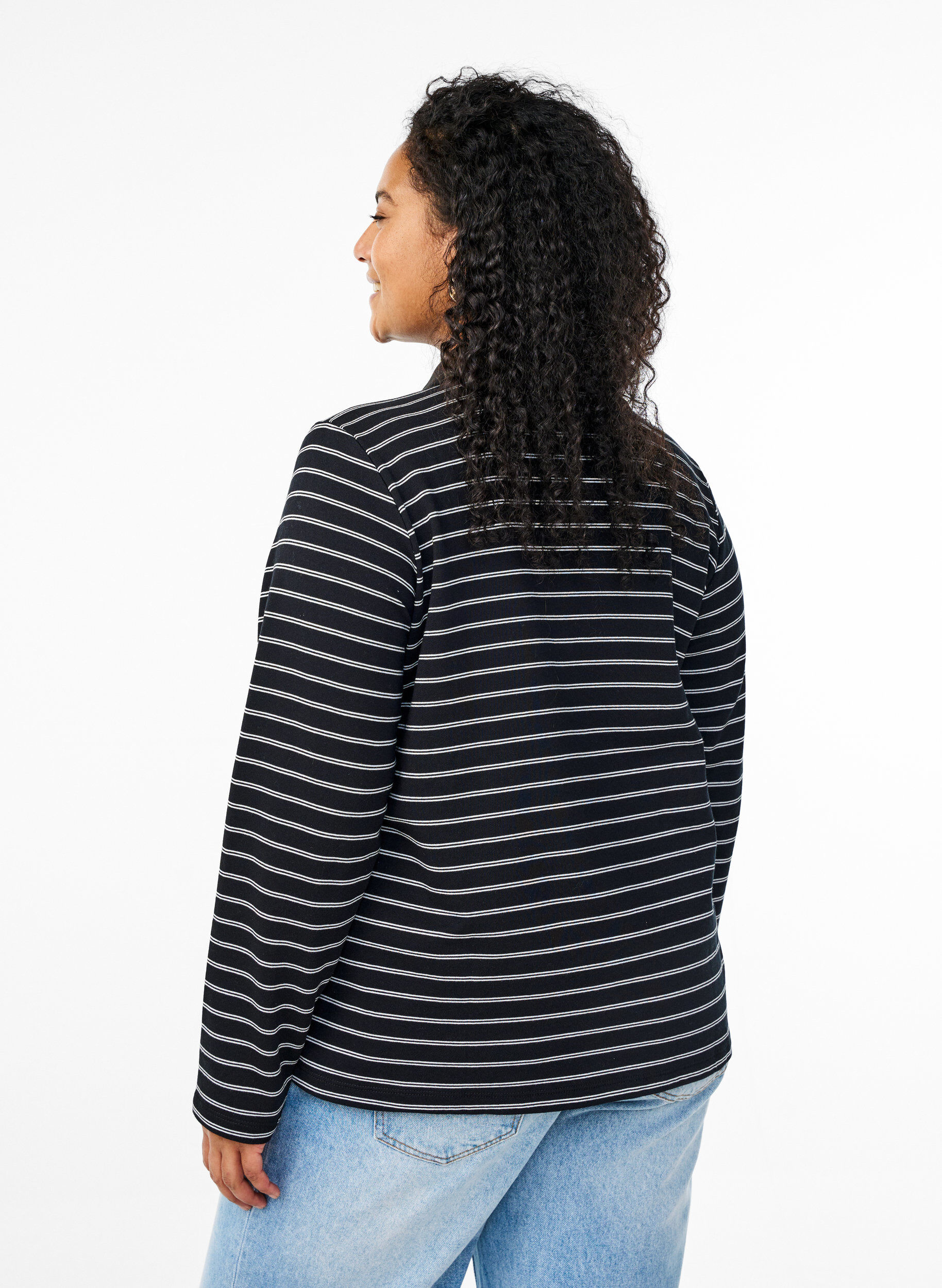 Zizzi Koszulka polo w paski z zamkiem blyskawicznym, Czarne, Model image number 2